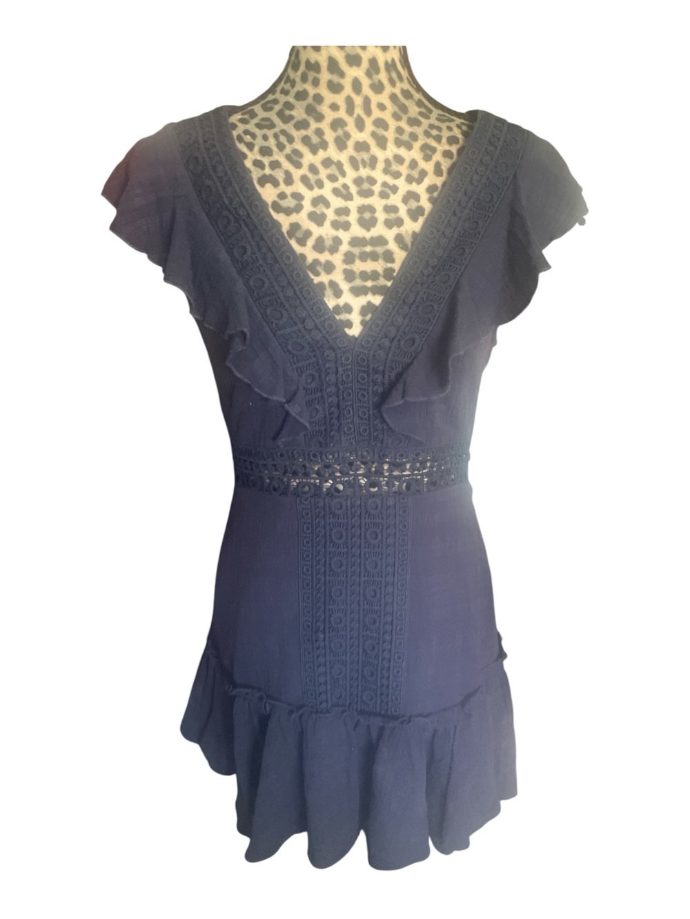 Navy V-Neck Ruffle Tunic Dress